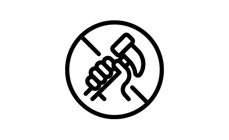 Icon with strikethrough over hand with hammer
