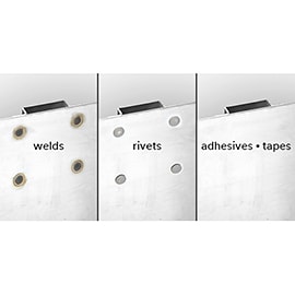 Learn about the benefits of adhesives and how they can improve appearance of product designs. Image comparison of stiffener joint with welds, rivets and adhesives..