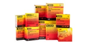 Image of 3M™ Rubber Electrical Tapes, displaying a selection of rubber and mastic tapes used for insulating, splicing, sealing moisture from cables, and repairing damaged cable jackets.
