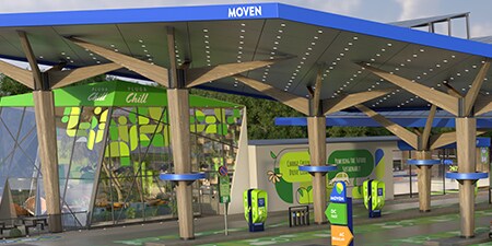 EV charging station overlapped with opaque coloured films.
