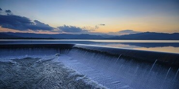 water overflow into a spillway