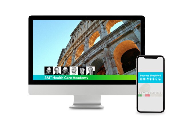 Computer screen and mobile showing dental webinar
