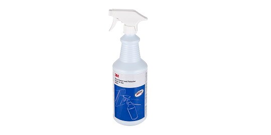 3M™ Glass Cleaner and Protector reduces resoiling of glass and mirrors by leaving an invisible layer of Scotchgard™ Protector.
