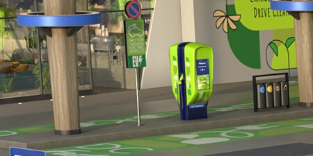 Ev charger overlapped with vertical sigange.
